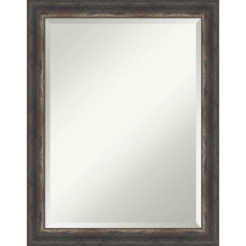 22" x 28" Bark Rustic Framed Bathroom Vanity Wall Mirror Charcoal - Amanti Art: Beveled, Polystyrene Frame, Wall Mounted