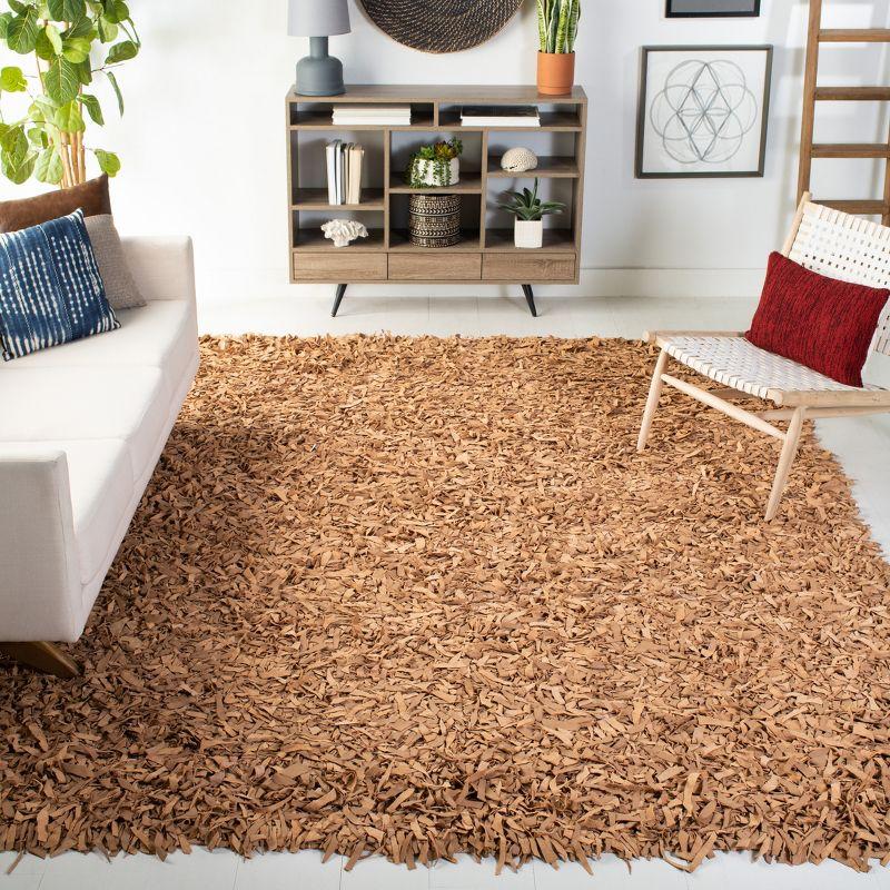 Leather Shag LSG601 Hand Knotted Area Rug - Light Gold - 5'x5' - Safavieh.