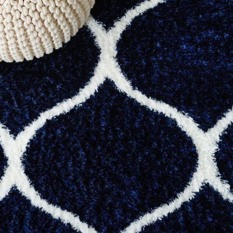 Tahoe Blue and White Geometric Shag Area Rug, 6'7" x 8'7"