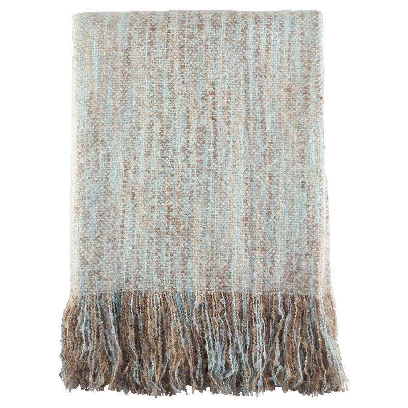 Aqua and Brown Faux Mohair Fringe Throw Blanket