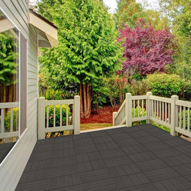 Deck Tiles - 6-Pack Wood Plastic Composite Interlocking Patio Tiles - 5.8SQFT Outdoor Flooring for Balcony, Porch, and Garage by Pure Garden