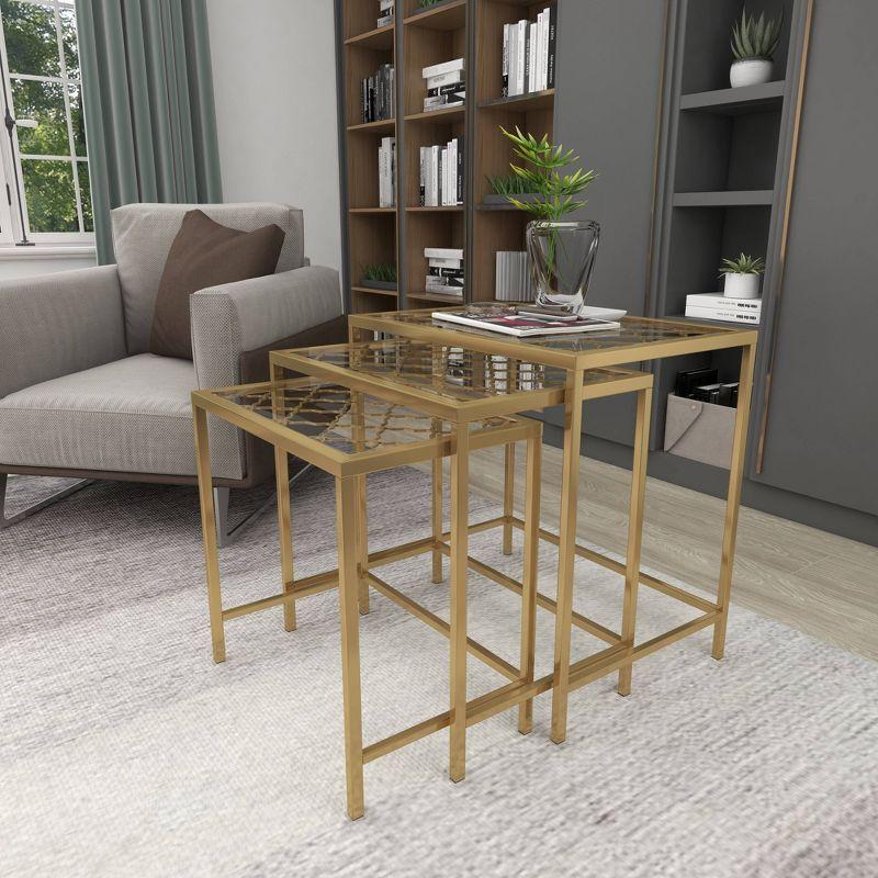 Olivia & May Metal Nesting Tables Pale (Set of 3) Gold: Satin Finish, Glass Surface, Iron Frame, No Assembly Required