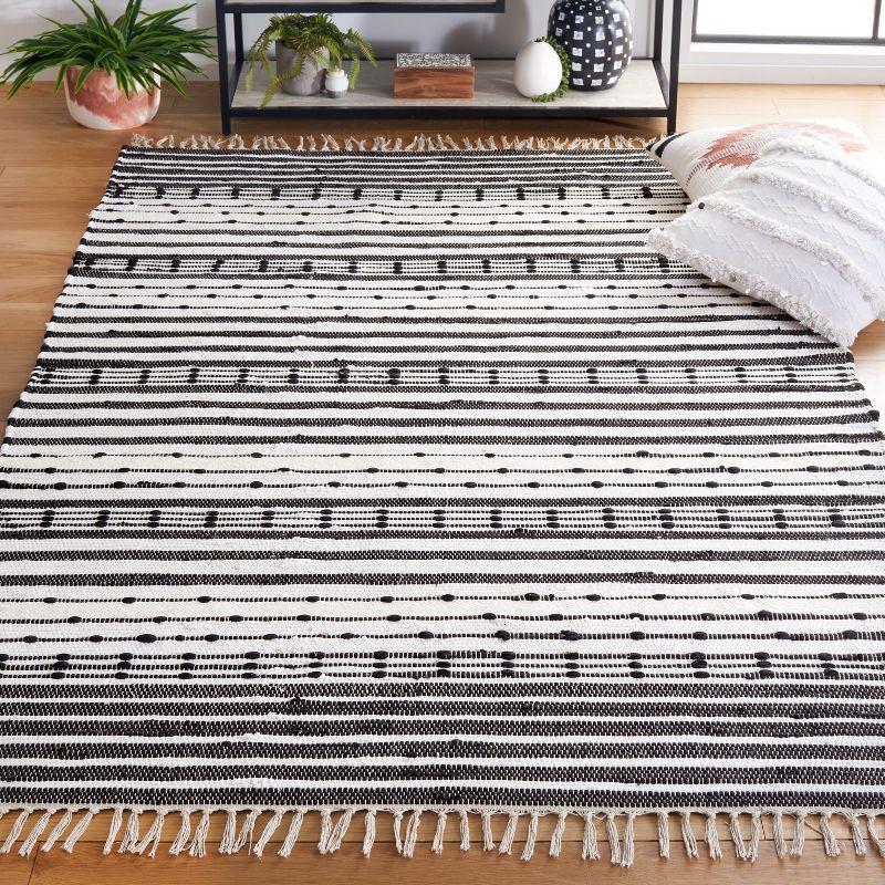 Handmade Black and Ivory Striped Kilim Wool-Cotton Area Rug - 4' x 6'