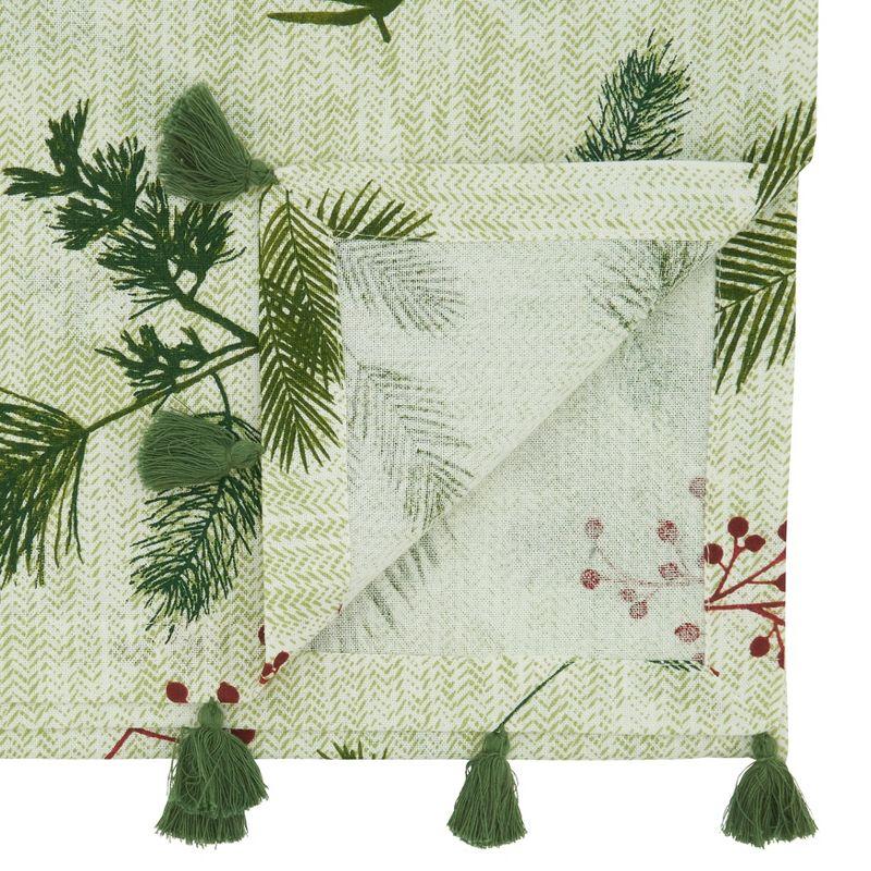 Winter Pine Needle and Red Berry Cotton Table Runner