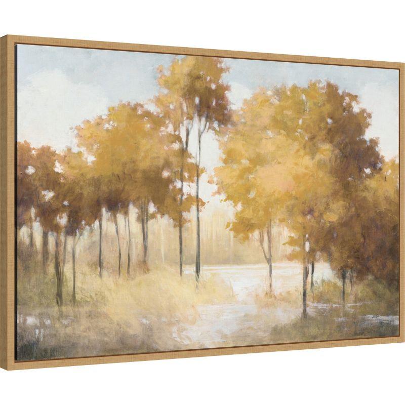 Autumn Lake Gold Landscape Canvas Print with Wooden Frame