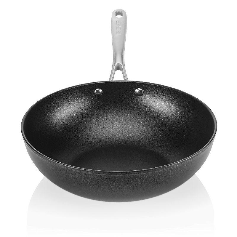 12-Inch Black Aluminum Nonstick Wok with Stainless Steel Handle