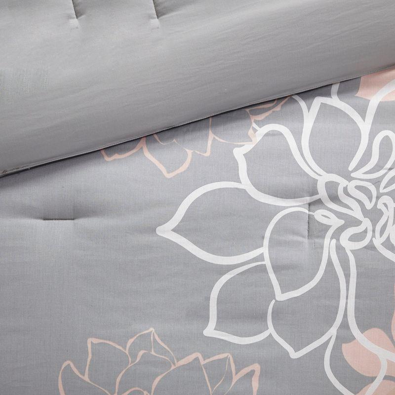 California King Gray and Blush Floral Cotton Comforter Set