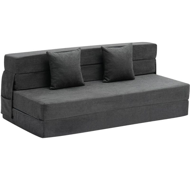 VEVOR Folding Sofa Bed, 3-in-1 Foldable Couch Bed with 2 Pillows and Washable Cover, 25D High Density Memory Foam Sleeper Chair Bed, Dark Grey(Queen)