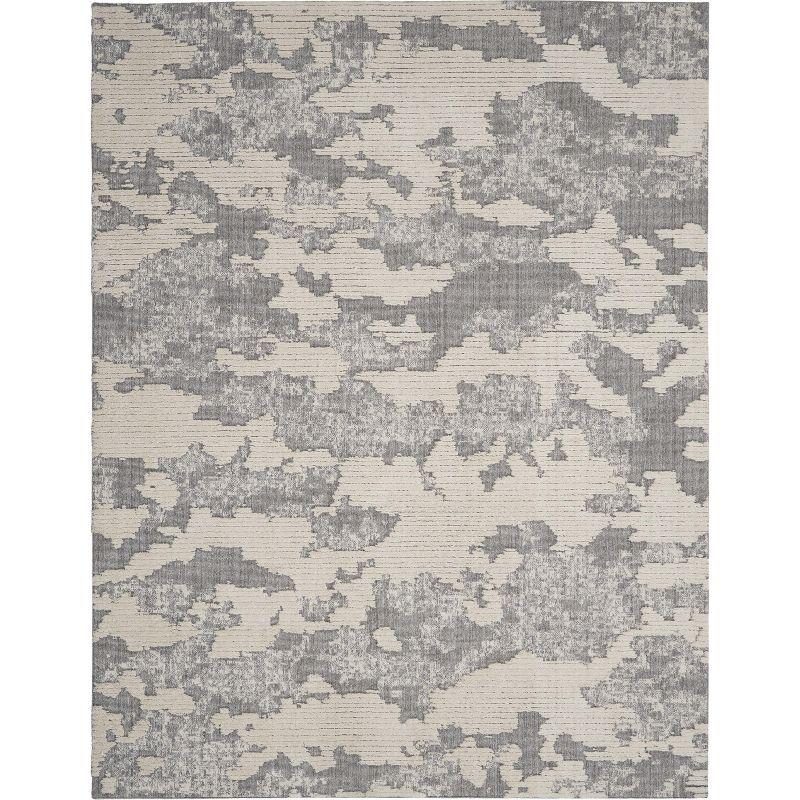 Gray and Ivory Abstract Hand-Knotted Area Rug