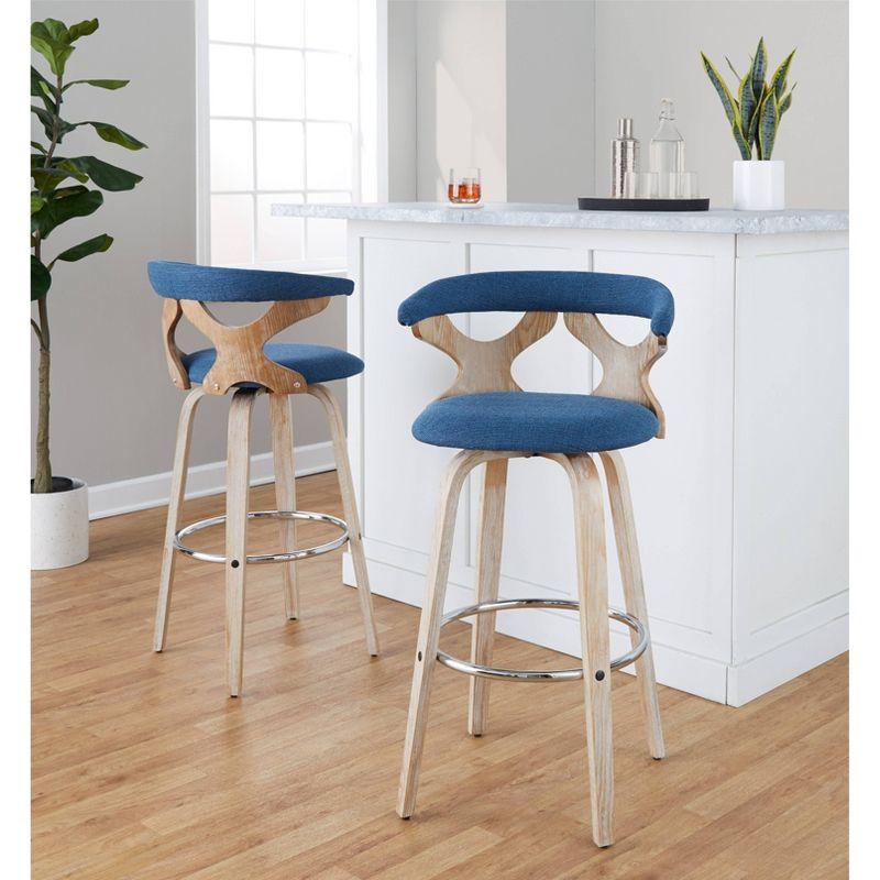 Set of 2 Gardenia Barstools White Wash/Blue - LumiSource: Upholstered Swivel Counter Height with Arms