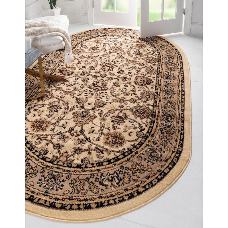 Ivory Tan Oval Transitional Easy-Care Area Rug