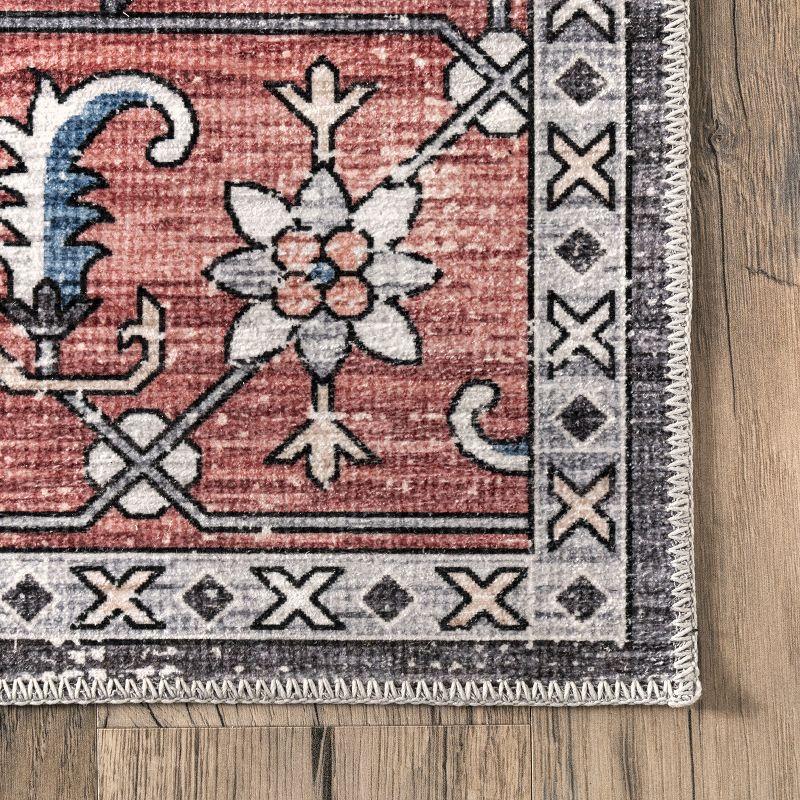 Rustic Red 5' x 8' Transitional Medallion Washable Rug