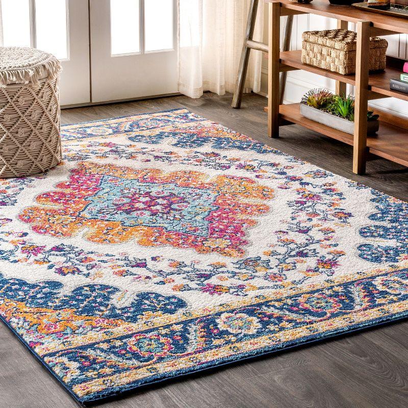 Bohemian Blue and Multicolor Medallion Area Rug, 5 x 8