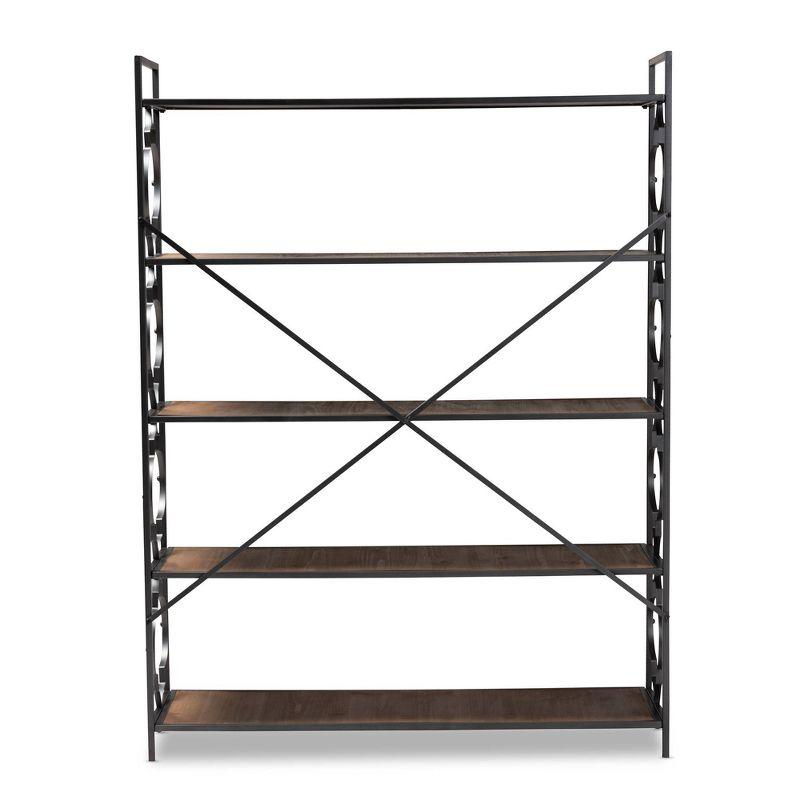 65" Mirna Iron & Oak Wood 5-Shelf Bookshelf with Quatrefoil Design - Baxton Studio