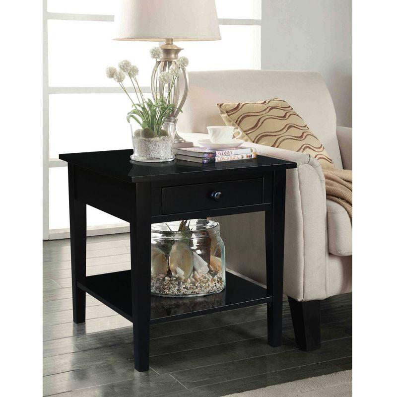 Black Solid Wood Square End Table with Storage, 24x24