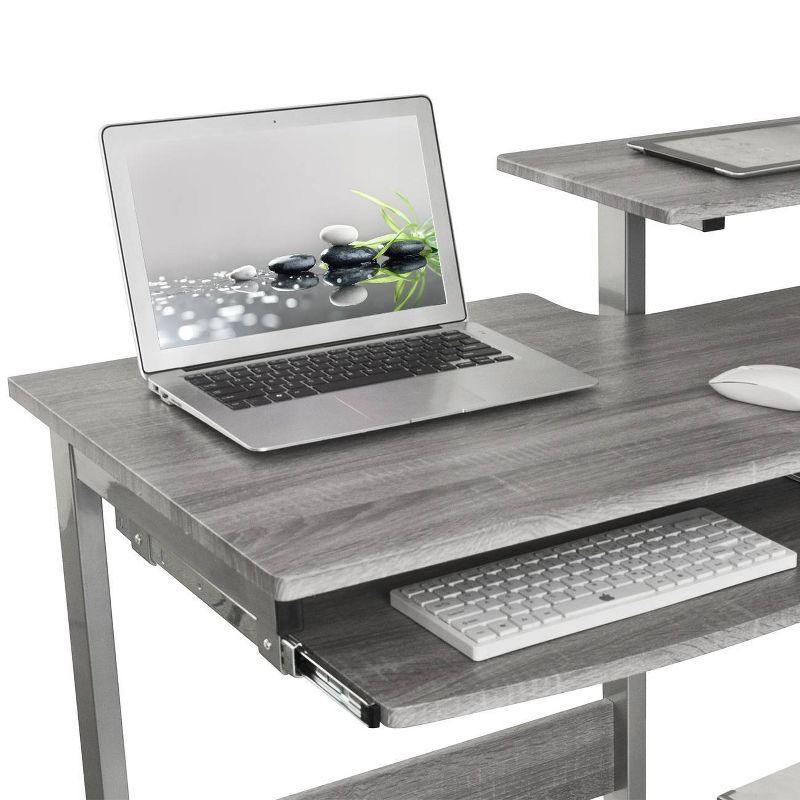 Complete Computer Workstation Desk Gray - Techni Mobili: With Drawer, Steel Frame, MDF Surface