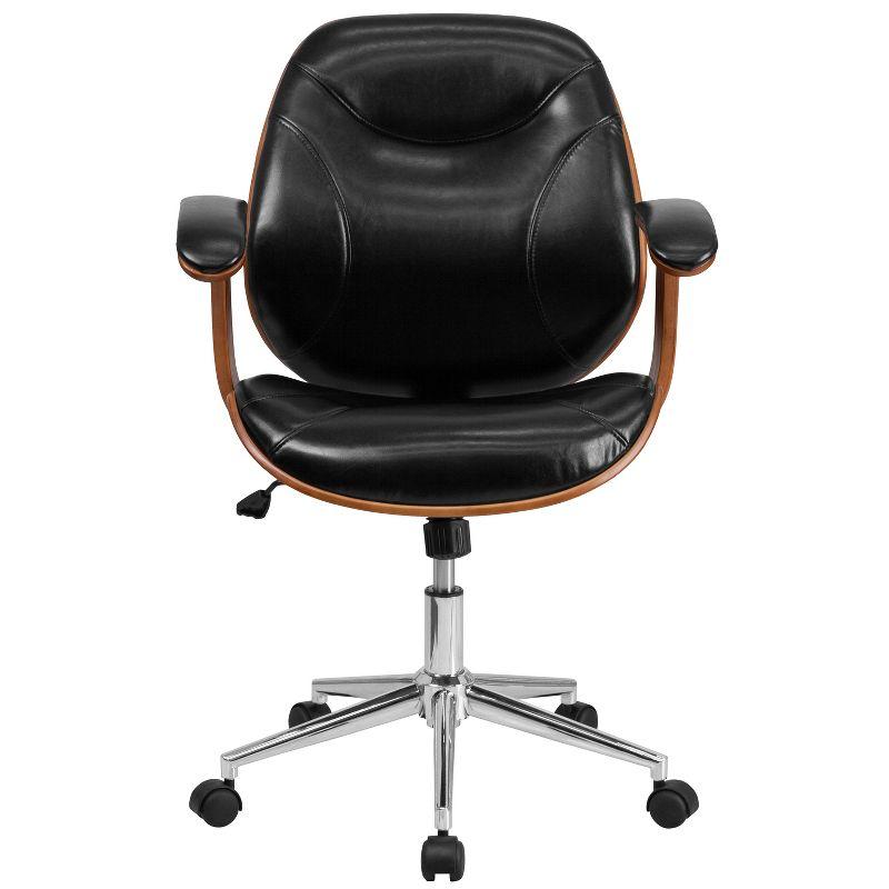 Merrick Lane Mid-Back Ergonomic Office Chair Executive Swivel Bentwood Frame Desk Chair in Black Faux Leather