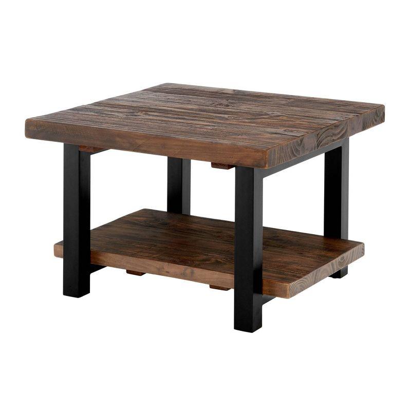 Pomona Cube Coffee Table Reclaimed Wood Rustic Natural - Alaterre Furniture: Fixed Shelf, Metal Legs, Square Shape