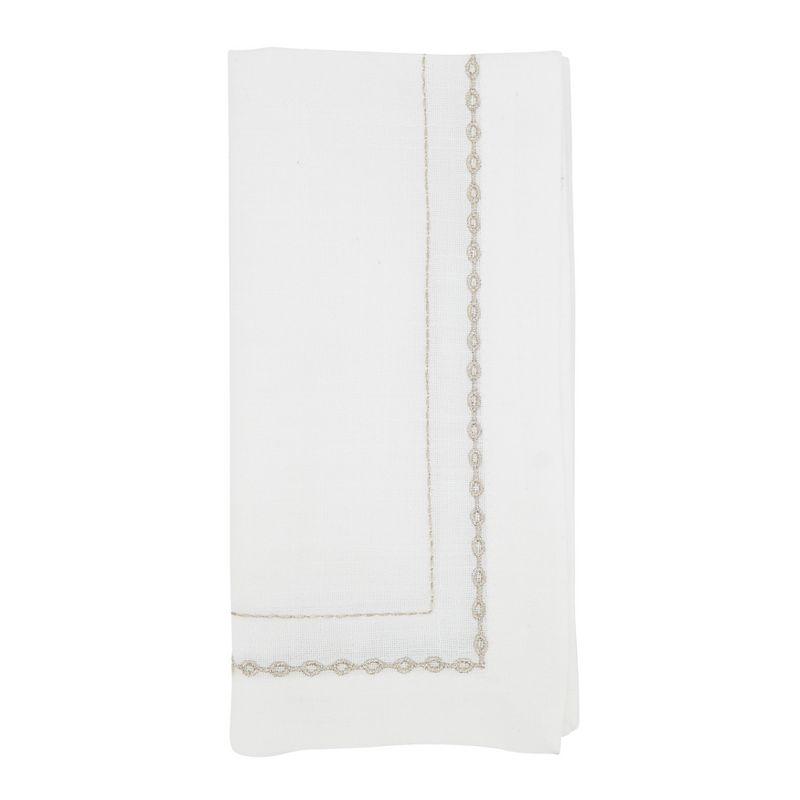 Gold Embroidered Chainlink White Polyester Napkin Set