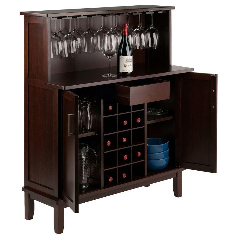 Beynac Wine Bar Cappuccino - Winsome: Storage Cabinet, Stemware Rack, Buffet Hutch