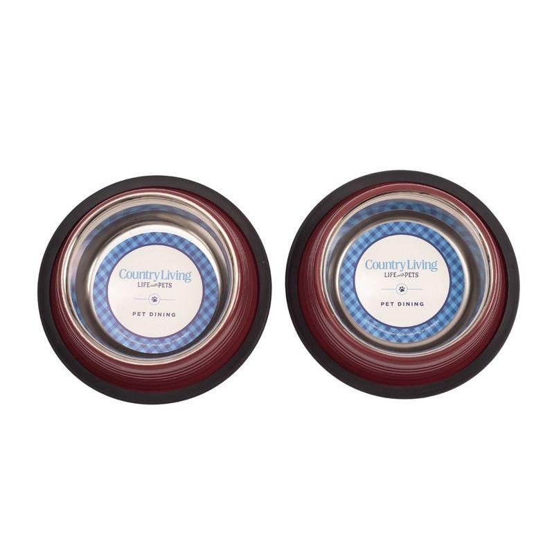 Country Living Set of 2 Ribbed No-Tip Non-Skid Pet Bowls - Durable & Safe for Dogs - Prevents Spills, Easy to Clean