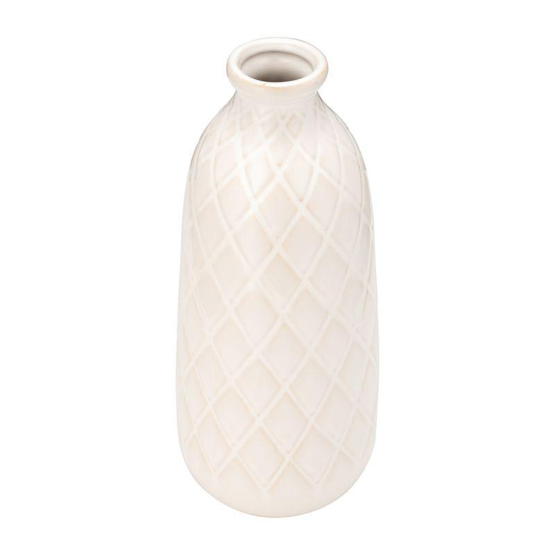Sagebrook Home 12" Ceramic Vase - Contemporary Plaid Textured Ivory/Beige Vase For Floral Arrangements - Decorative Table Accent for Home or Office