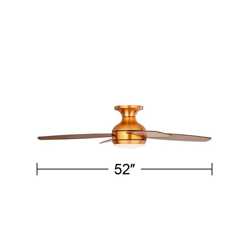 52" Casa Vieja Elite Modern Hugger Indoor Ceiling Fan with Light LED Remote Control Soft Brass Walnut Brown Opal Glass for Living Room Kitchen House