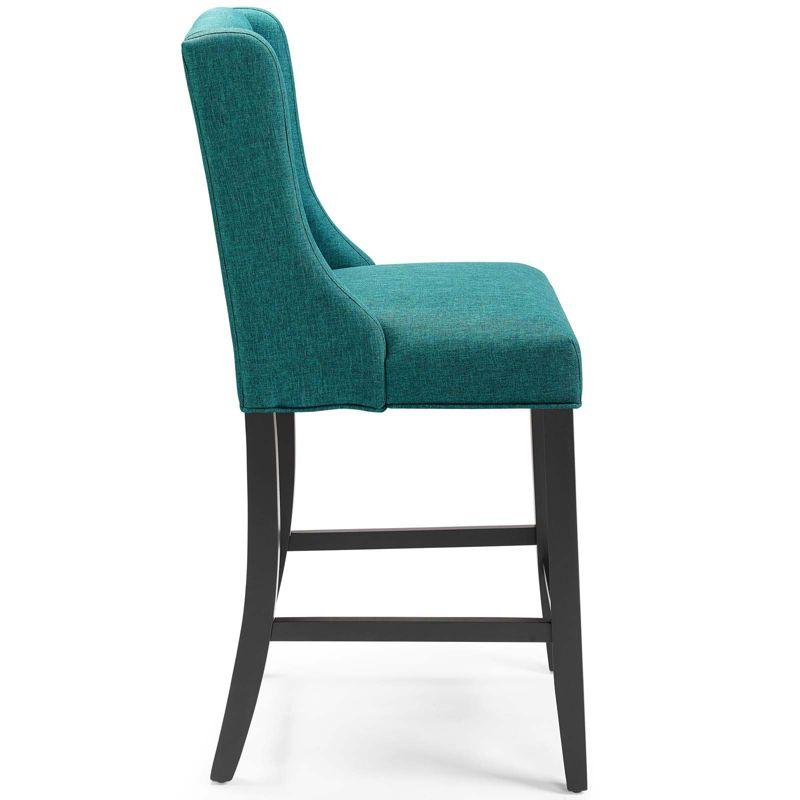 Teal Tufted Button Upholstered Wood Counter Stool