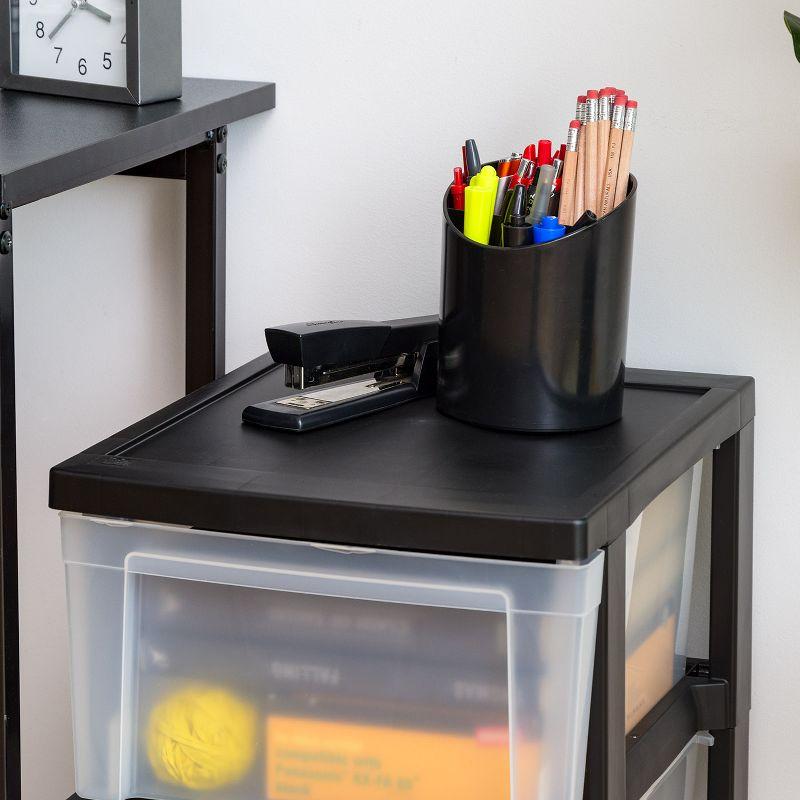 IRIS USA 3-Drawer Plastic Storage Dresser, 2-Pack, Standing Organizer Storage Container Bin with Drawers for Clothes Crafts Classroom, Black/Clear