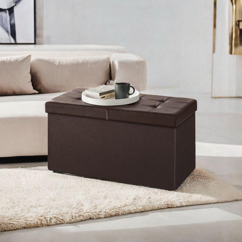 SONGMICS 30 Inches Folding Storage Ottoman Bench with Flipping Lid Brown