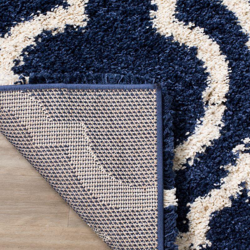 Navy and Ivory Round Synthetic Easy-Care Shag Rug