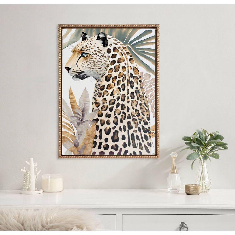 Kate & Laurel All Things Decor 18"x24" Sylvie Beaded Fern Cheetah Framed Canvas by Inkheart Designs Gold