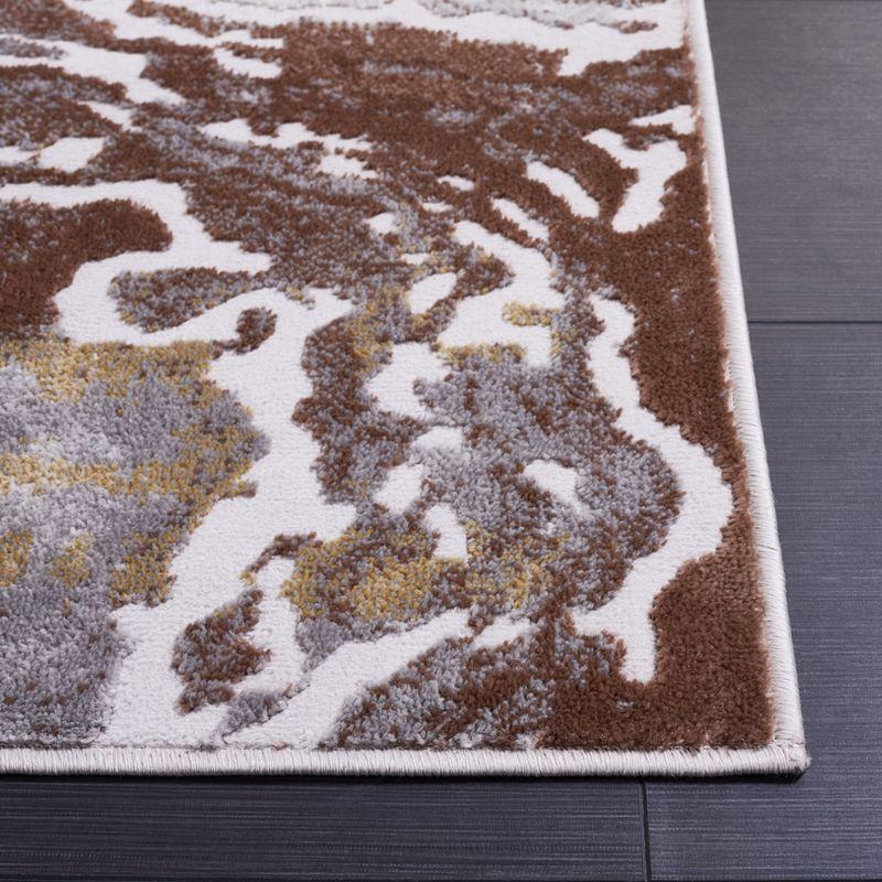 Beige and Brown Abstract Square Synthetic Area Rug