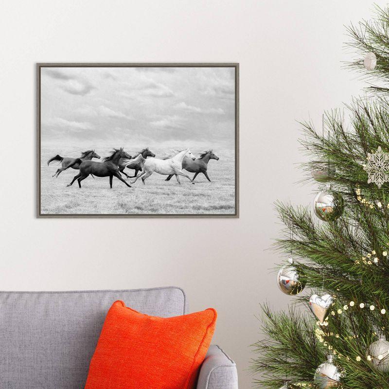 24" x 18" Horse Run I by PH Burchett Framed Canvas Wall Art - Amanti Art: Modern Lithograph, Sawtooth Back Mounted