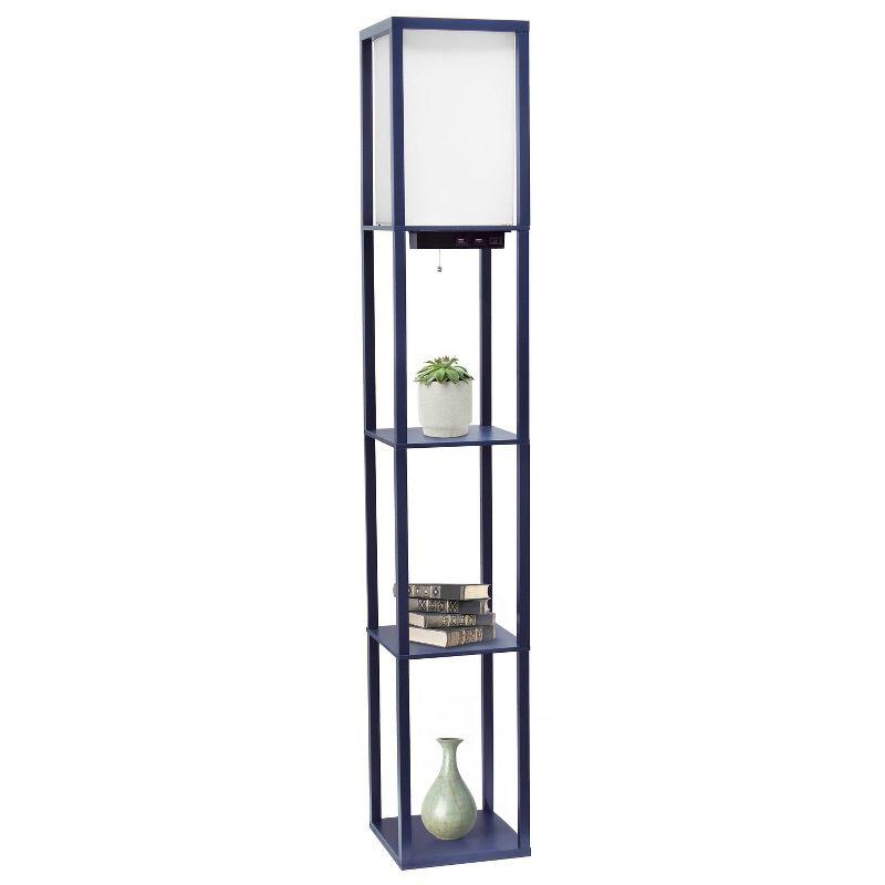 Creekwood Home Classix 62.5" 3-Tier Storage Floor Lamp with Charging Ports and Outlet Navy Blue