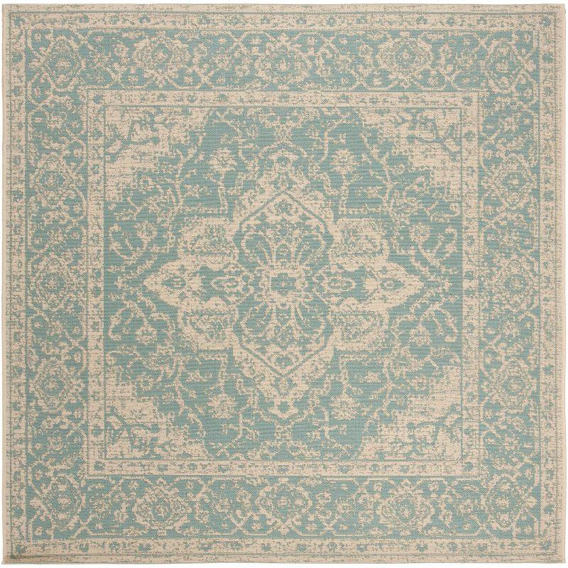 Beach House BHS137 POWER LOOMED Indoor/Outdoor Area Rug - Aqua/Cream - 4'x4' - Safavieh