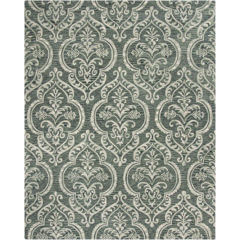 Handmade Tufted Floral Wool Area Rug, Blue Sage, 8' x 10'