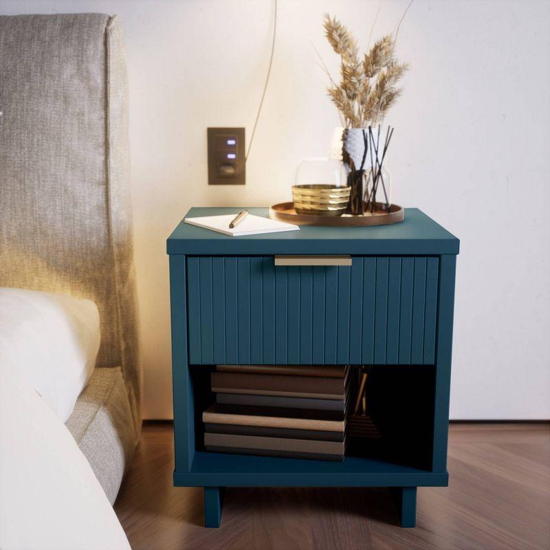 Manhattan Comfort Granville Modern 1 Drawer Nightstand Midnight Blue: Wood Frame, Storage Shelf, 30 Day Warranty