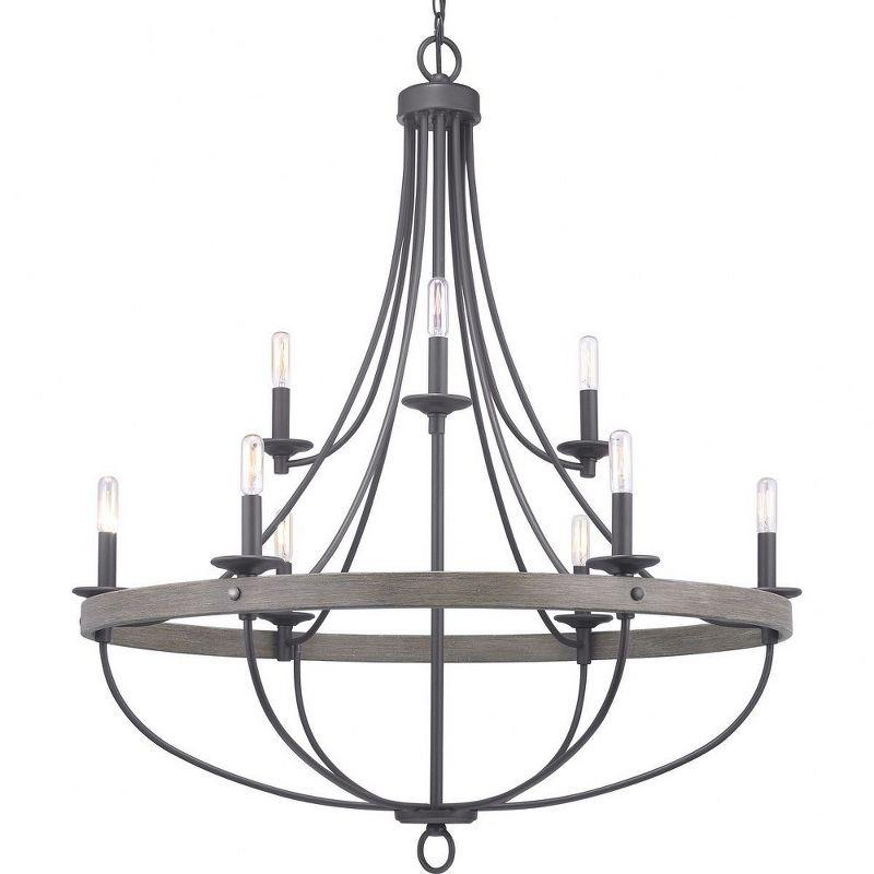 Progress Lighting Gulliver 9-Light Chandelier, Graphite, Wood Grained Texture Shade