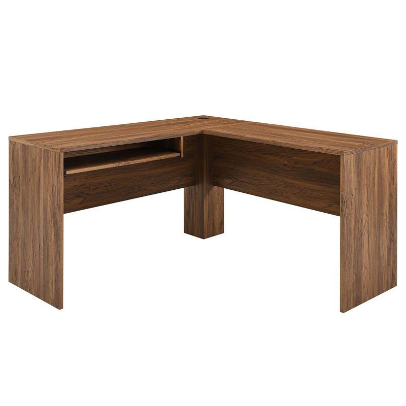 Walnut and White L-Shaped Desk with File Cabinet