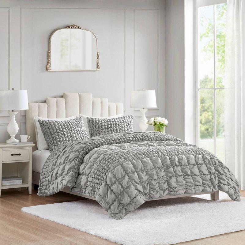 King Gray Ruched Microfiber Comforter Set