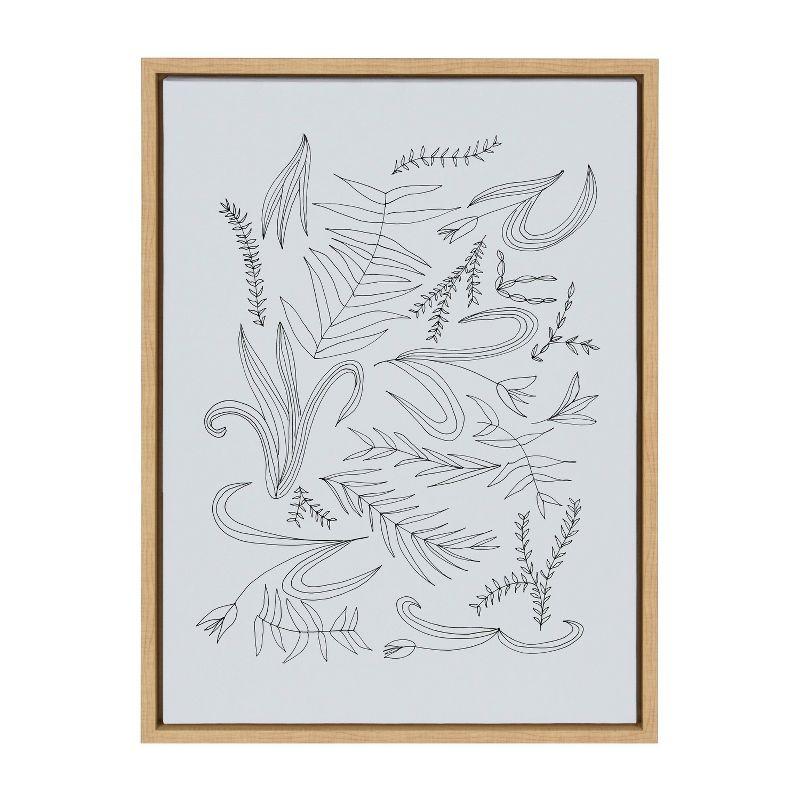 Natural Framed Abstract Leaf Print on Canvas, 18" x 24"