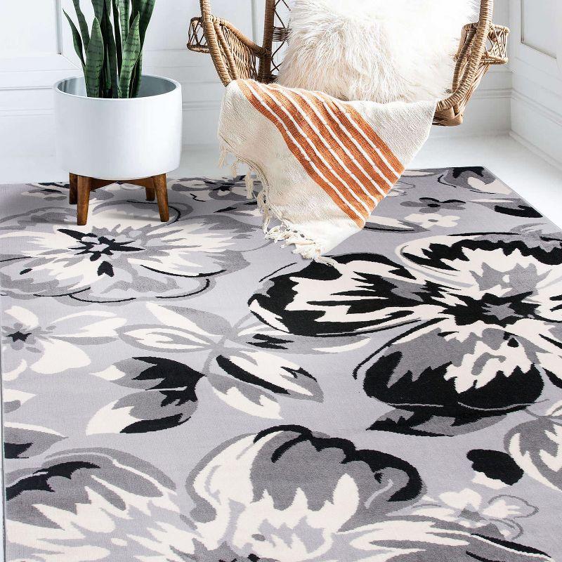 World Rug Gallery Modern Floral Design Gray 7'6" x 9'5" Area Rug