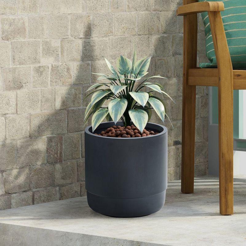 Modern Gray 17'' MgO Outdoor Round Planter with Drainage Hole