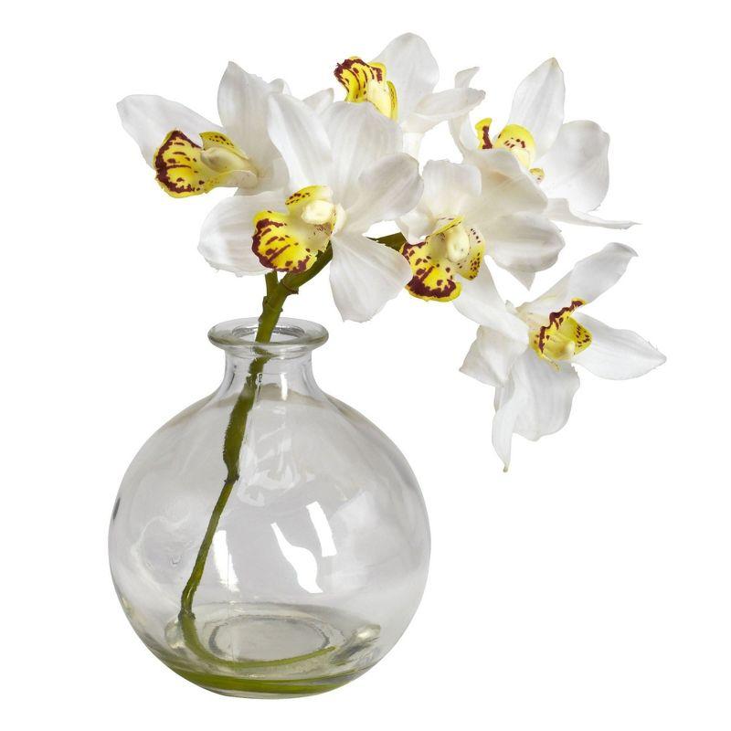 Nearly Natural Cymbidium with Vase Silk Flower Arrangement (Set of 3)