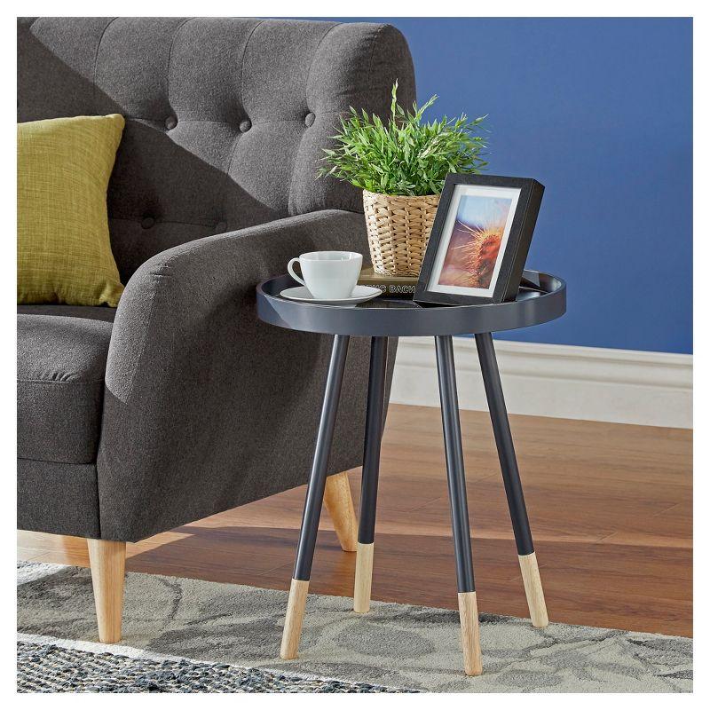 Olcott Mid Century Tray Top Accent Table - Midnight - Inspire Q: Round Metal Side, Black Frame