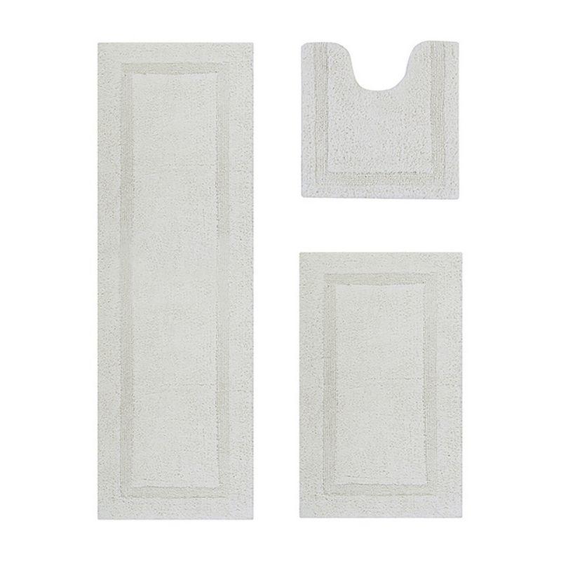 Better Trends Lux 100% Cotton Tufted Solid Reversible Bath Rug Set 3 PC (20" x 20" | 21" x 34" | 20" x 60") - Ivory