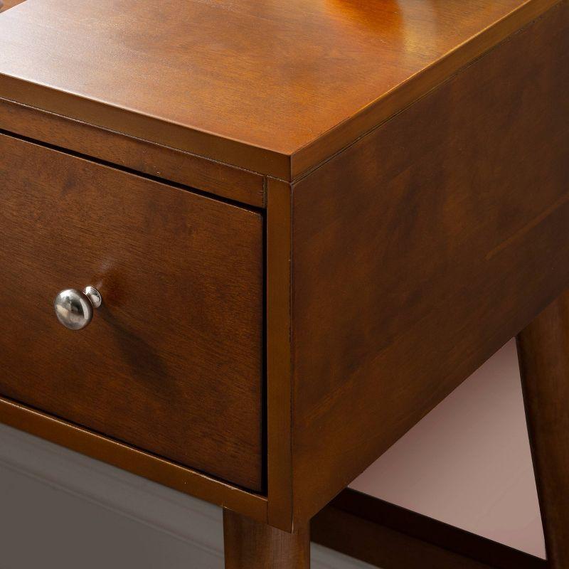 Viola Mid-Century Modern Flip-up Mirror 2 Drawer Vanity and Upholstered Stool Brown - Linon: Rubberwood, MDF, Lift-Top Storage