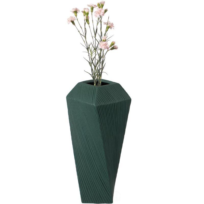 Uniquewise 12" H Decorative Ceramic Square Twisted Centerpiece Table Vase Green, Large
