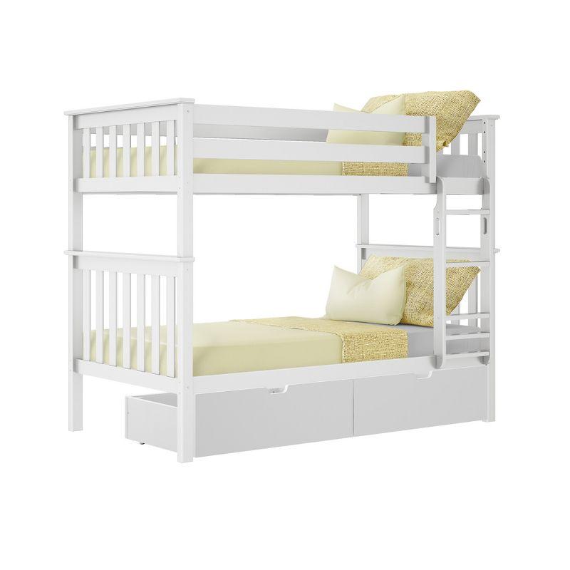 Max & Lily Solid Wood Twin over Twin Bunk Bed for Kids with Underbed Storage Drawers
